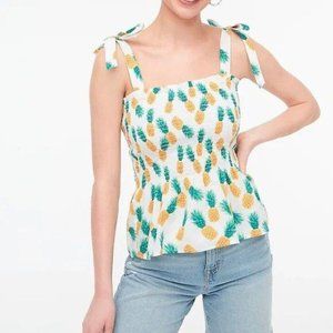 J Crew Smocked Pineapple Tie Tank Top XL BH857